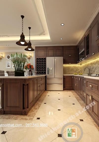 Mẫu tủ bếp tân cổ điển cho biệt thự cao cấp
