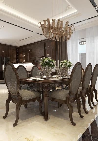 Bàn ghế ăn gỗ óc chó cao cấp biệt thự tân cổ điển tại FLC Thanh Hóa