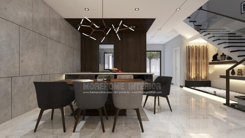 Bố trí nội thất phòng ăn hiện đại, đẹp sang trọng dành cho nhà phố, biệt thự với tối đa 7 thành viên. Thiết kế biệt thự