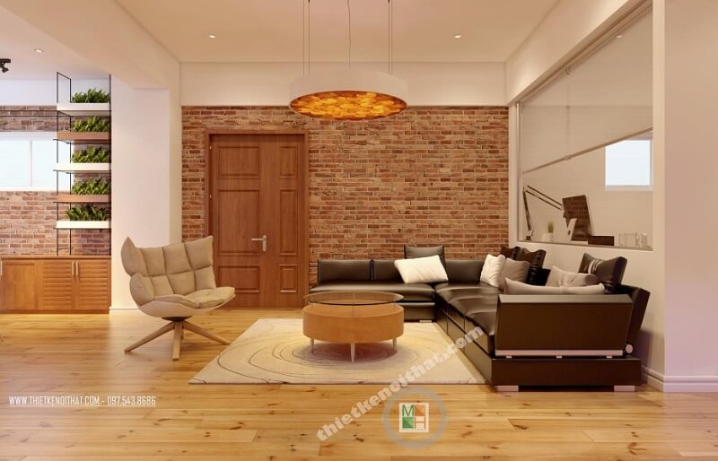 Thiết kế phòng khách chung cư cao cấp sử dụng đồ nội thất gỗ công nghiêp cao cấp mang đến sự sang trọng và đẳng cấp trong tình đường nét thiết kế chung cư