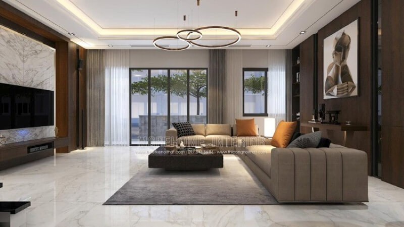 Với ý tưởng thiết kế nội thất nhà đẹp với không gian mở, mẫu phòng khách với hệ thống cửa kính lớn sẽ là lựa chọn tuyệt vời trong các không biệt thự, nhà phố. thiết kế biệt thự