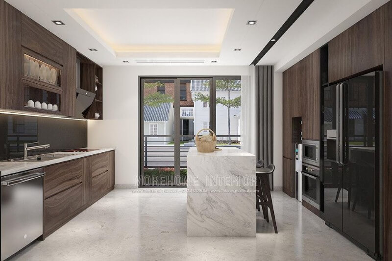 Thiết kế phòng bếp hiện đại ấn tượng với đồ gỗ An Cường cao cấp. thiết kế biệt thự