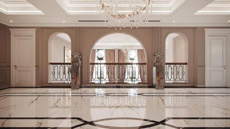 Thiết kế hành lang đẹp, sang trọng cho phòng khách thông tầng. thiết kế nội thất chung cư