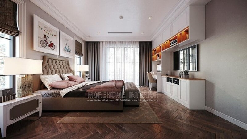 Bố trí nội thất phòng của con đẹp, sang trọng nhưng không kém nét sinh động, đáng yêu. thiết kế nội thất chung cư