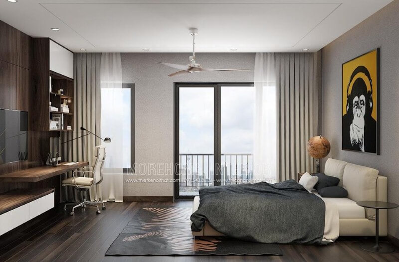 Trang trí nội thất phòng ngủ dành cho con theo phong cách tối giản nhưng khá sinh động đẹp mắt. thiết kế chung cư