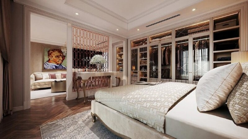 Bàn trang trí phòng ngủ đẹp, sang trọng lựa chọn ấn tượng cho phòng ngủ master cao cấp. thiết kế chung cư