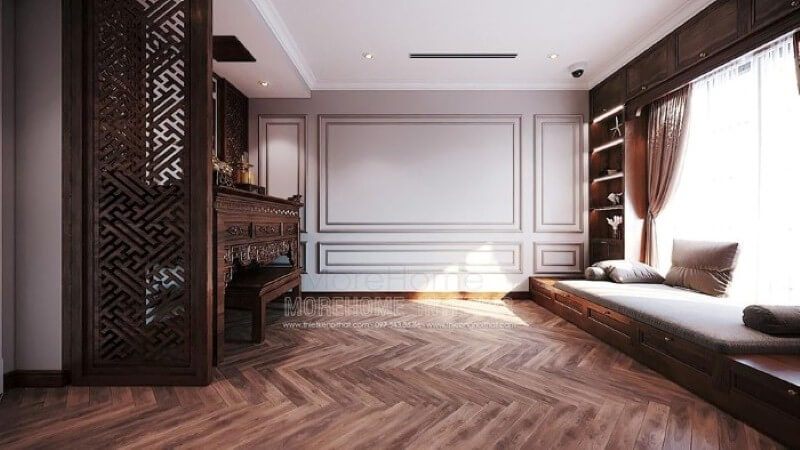 Vách gỗ CNC đẹp cho phòng thờ hiện đại. Thiết kế nội thất